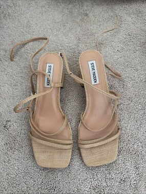 Steve Madden Beige/Tan Rattan Lace-Up Square Toe Sandals